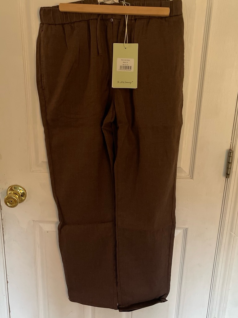 Men's Brown Casual Straight-Leg Chinos Linen